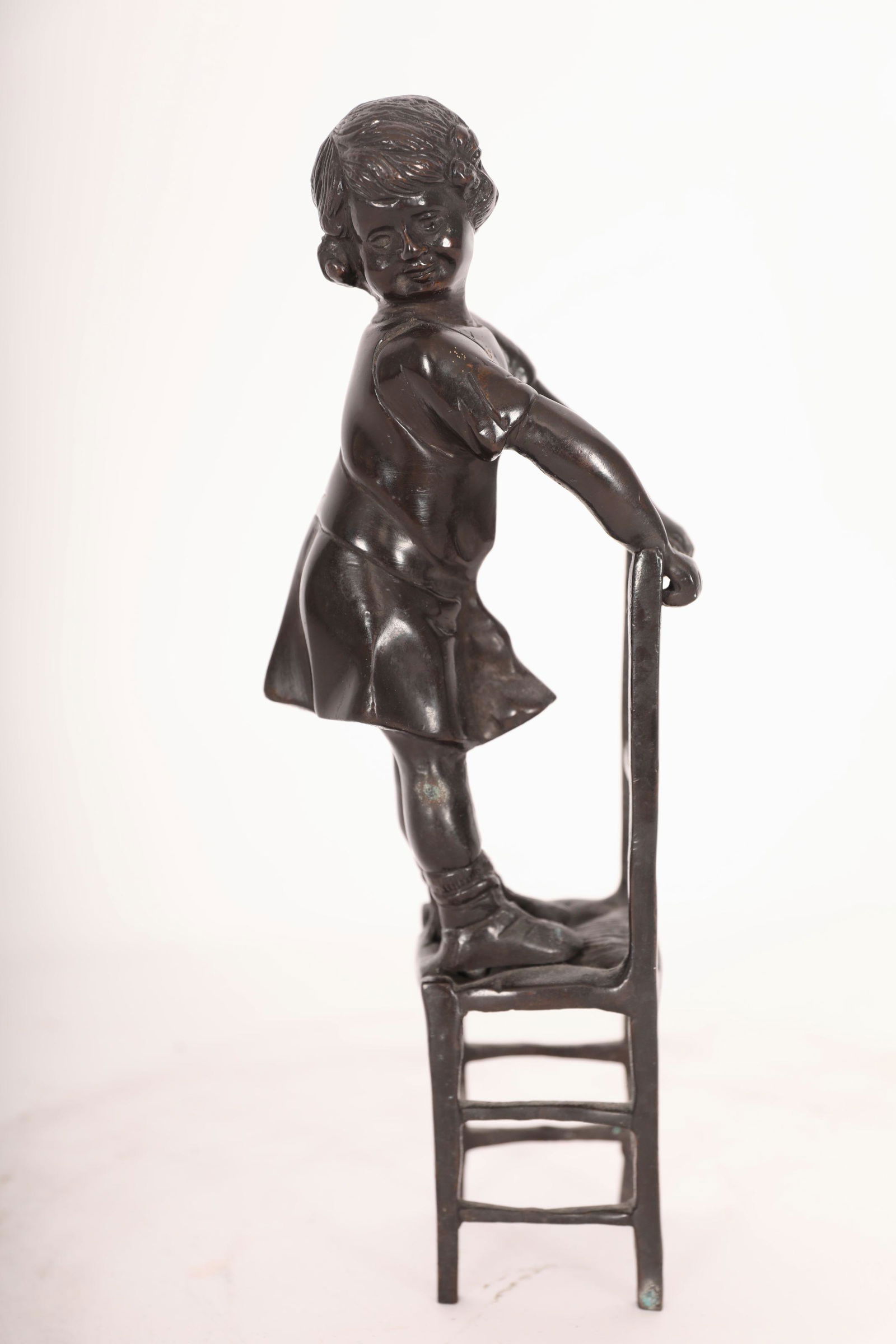 Vintage Bronze Statute Girl Standing on Chair (1 of 8)
