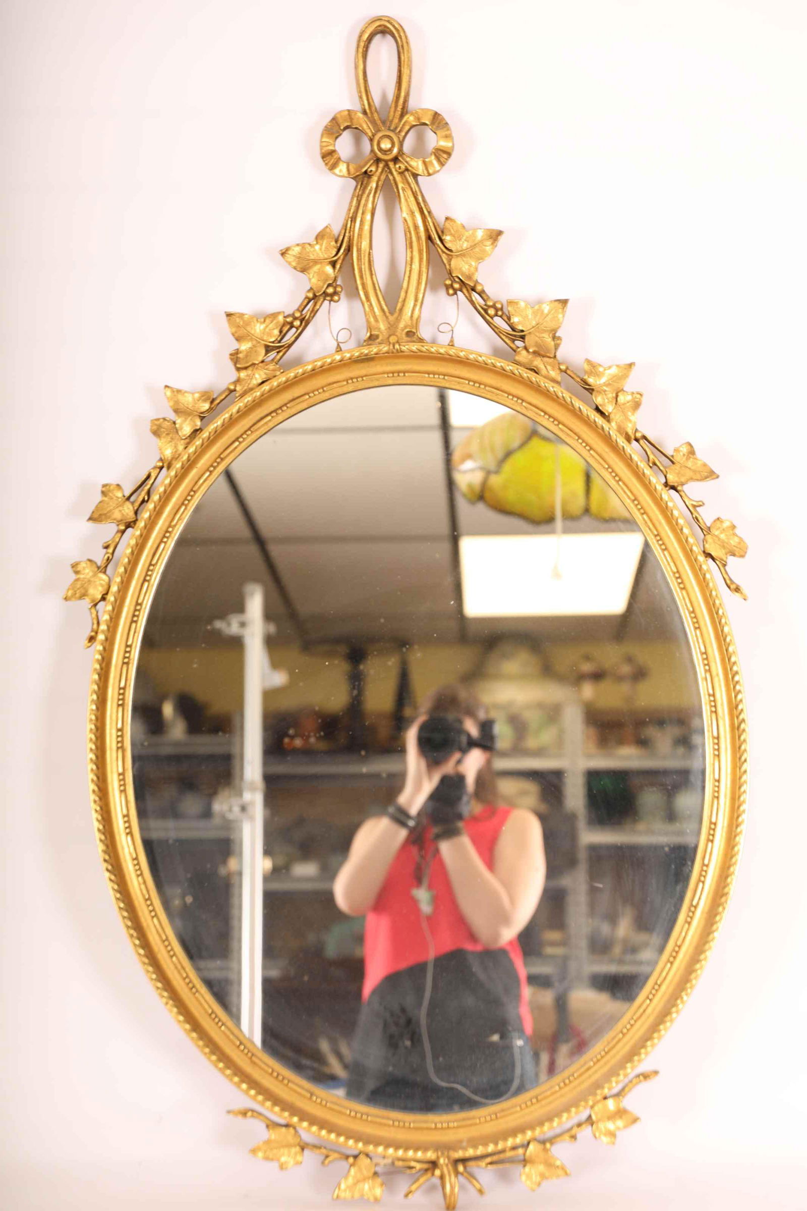 Vintage Gold Gilt Oval Mirror w Gesso & Detailing (1 of 5)