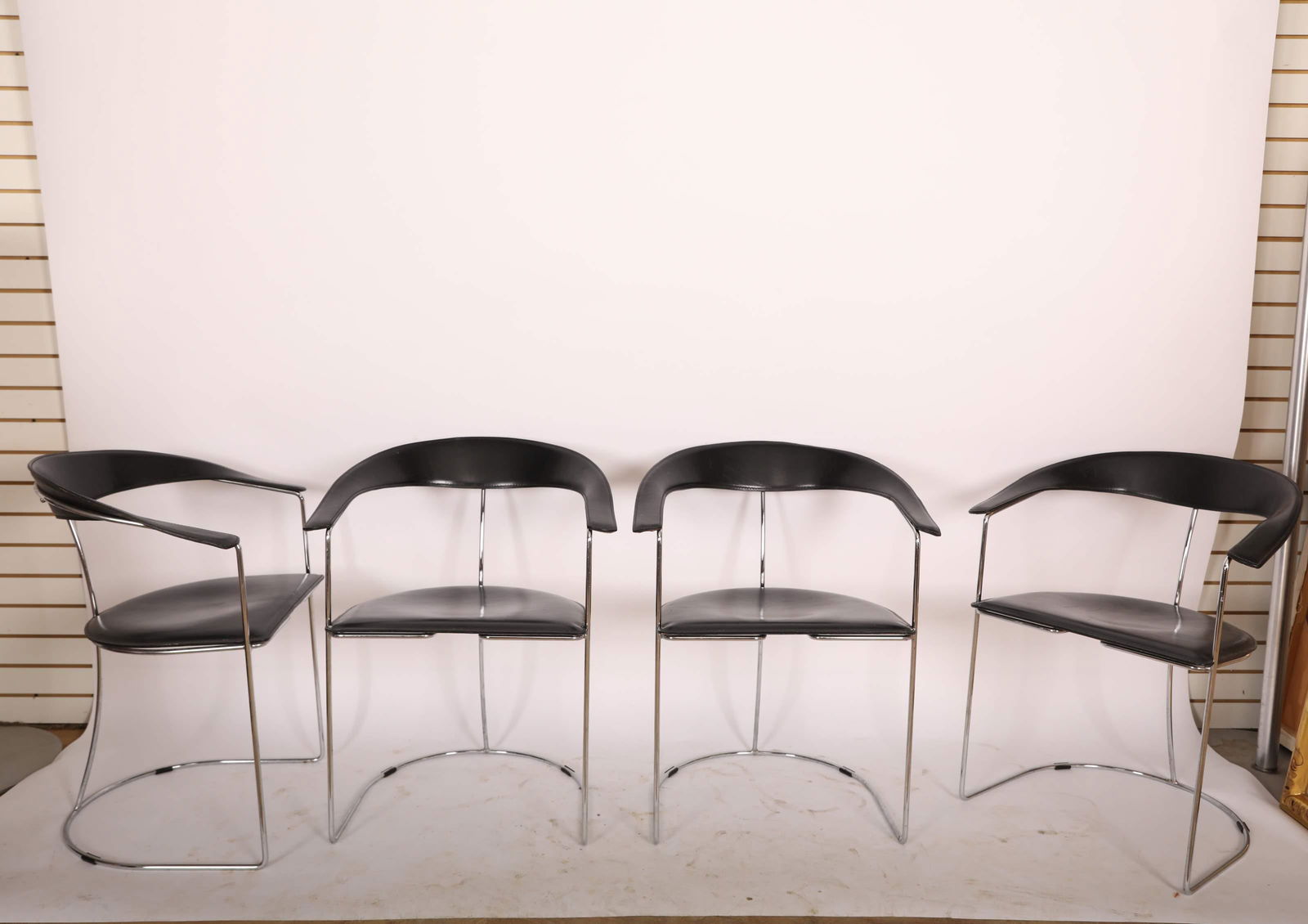 (4) Set Italian Arrben Chrome & Leather Armchairs (1 of 8)