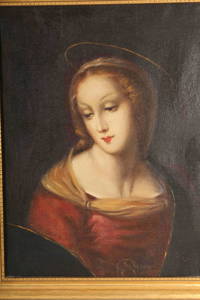 Vintage Blessed Virgin Mary Oil Painting