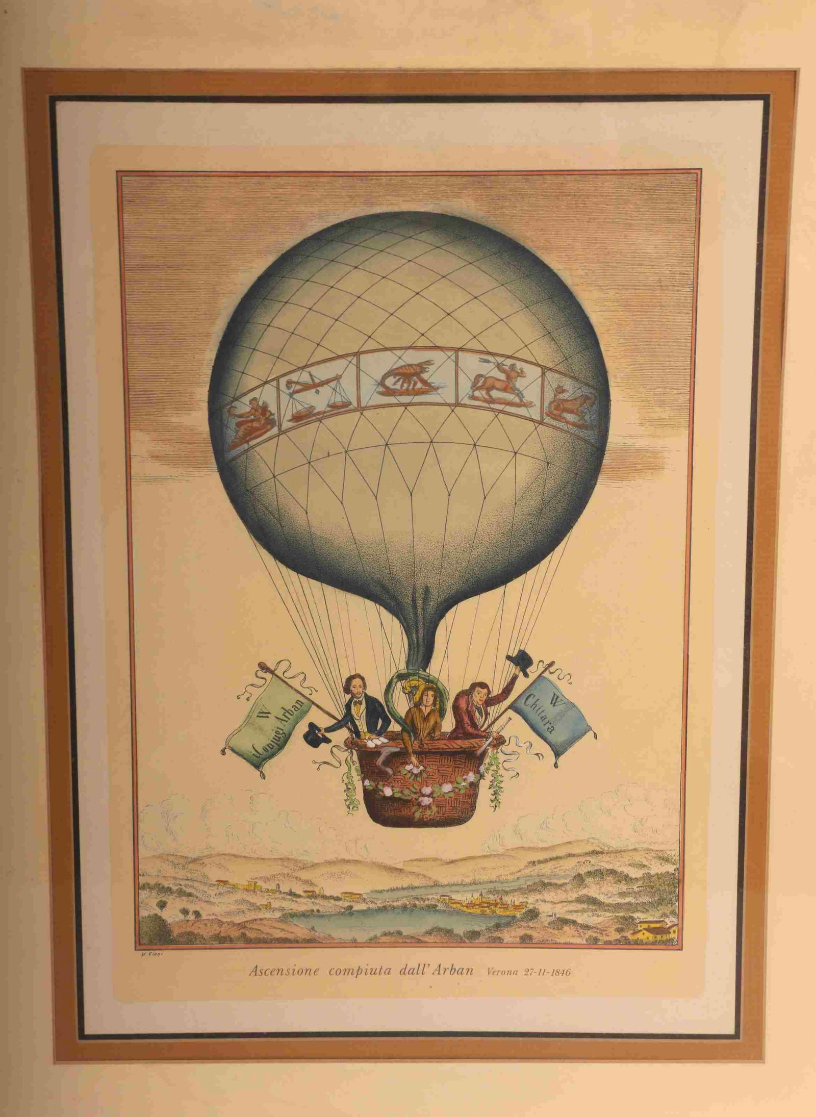 19thC V. Cioni Hand Tinted Lithograph Arban Flight (1 of 6)