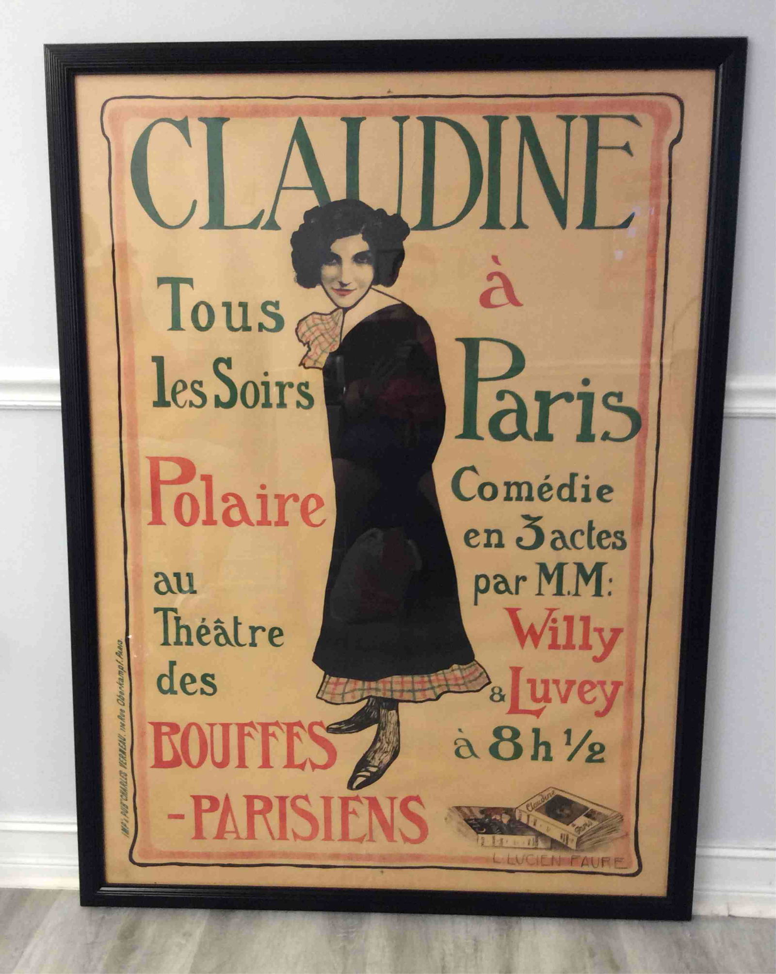 Antique French Theatre Poster "Claudine", Faure (1 of 6)