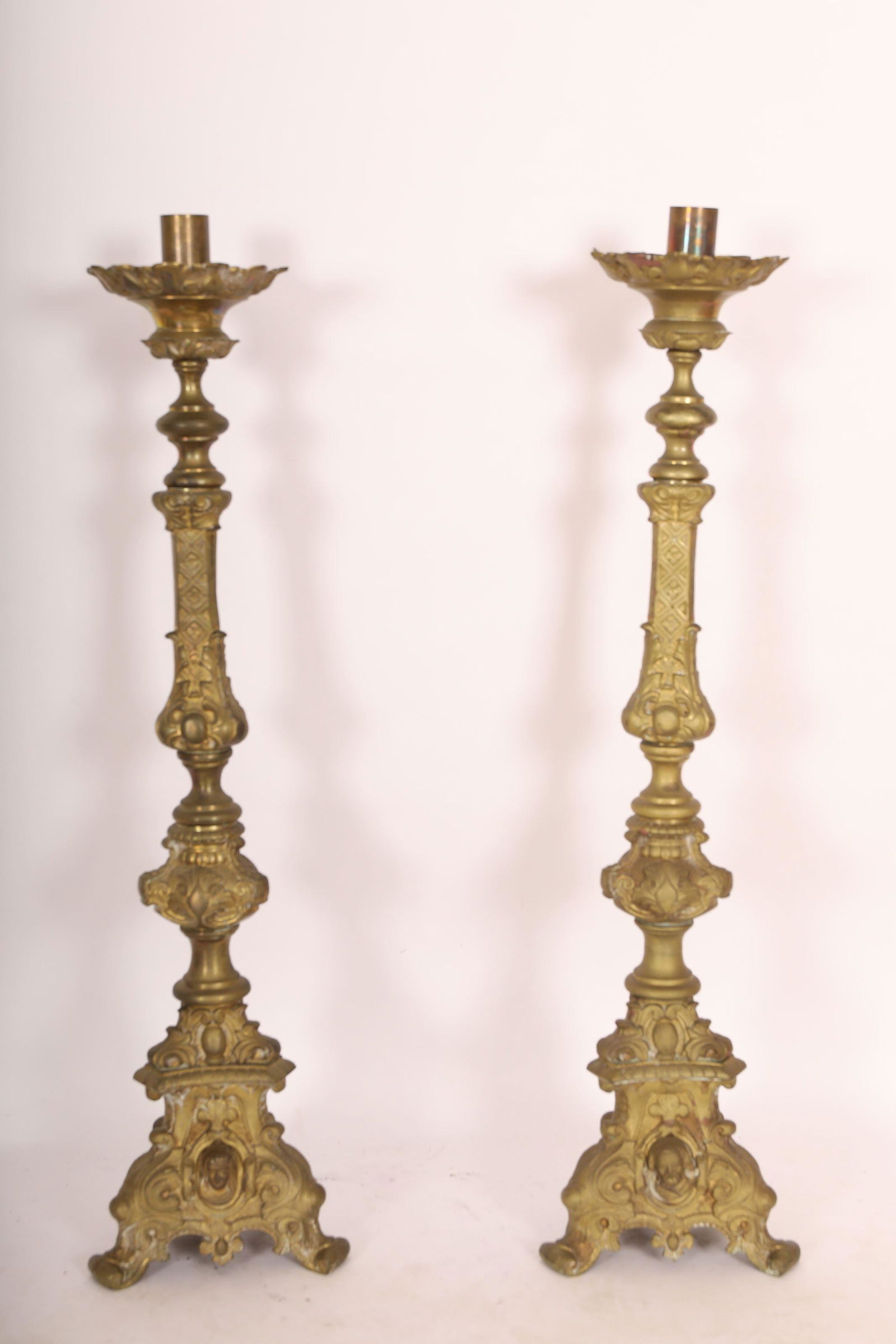 Large Pr. 19th C. Tri Footed Cast Bronze Prickets (1 of 10)