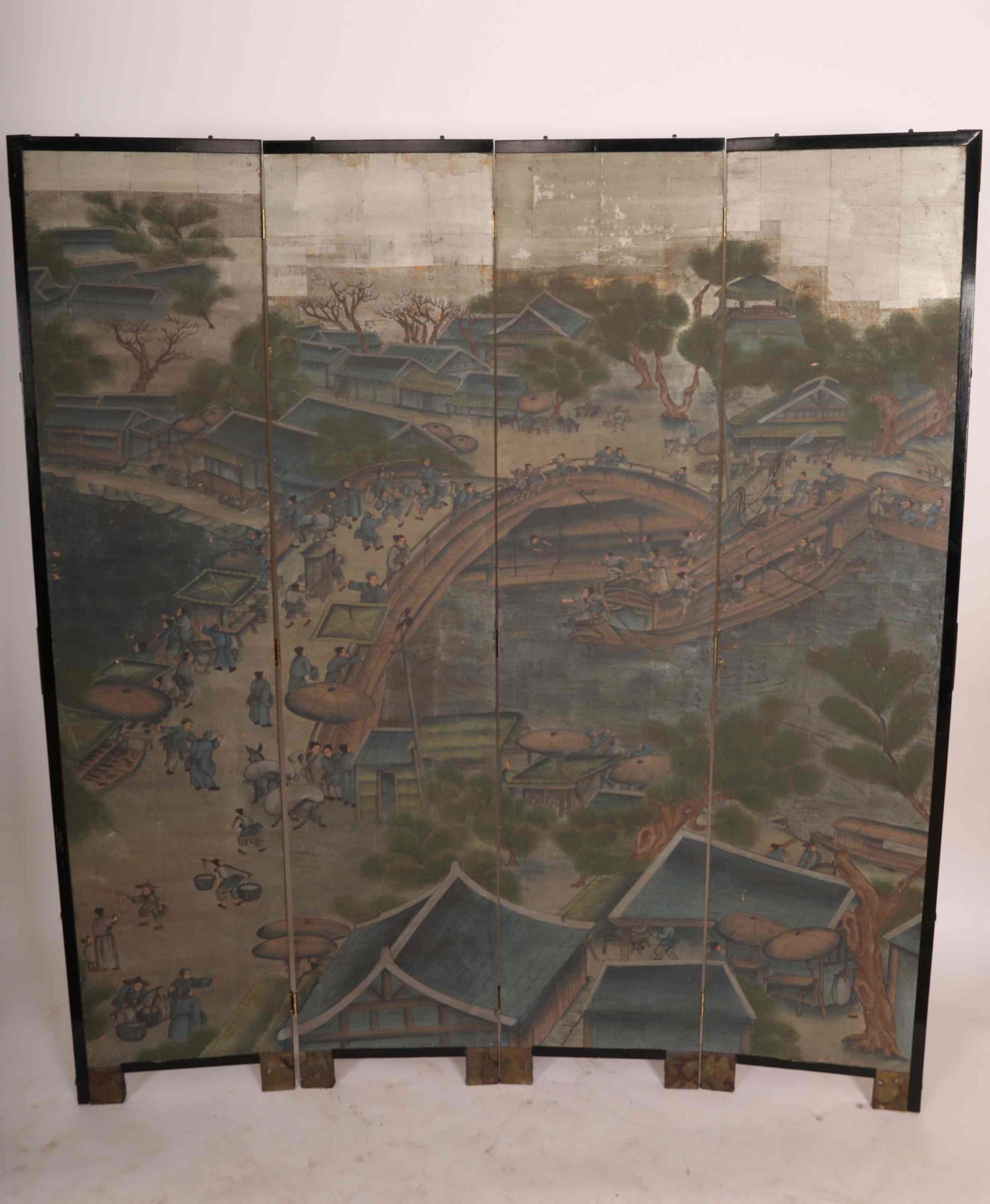 Vintage Chinese Silver Foil Scenic Screen on Wood (1 of 11)