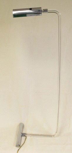 Acrylic / Lucite and Chrome Reading Lamp: Acrylic / Lucite and chrome reading lamp. Shows minor scratches. Chrome Shade needs to be tightened Dimensions: 14" x 42" x12" Style/Time Period: Mid century