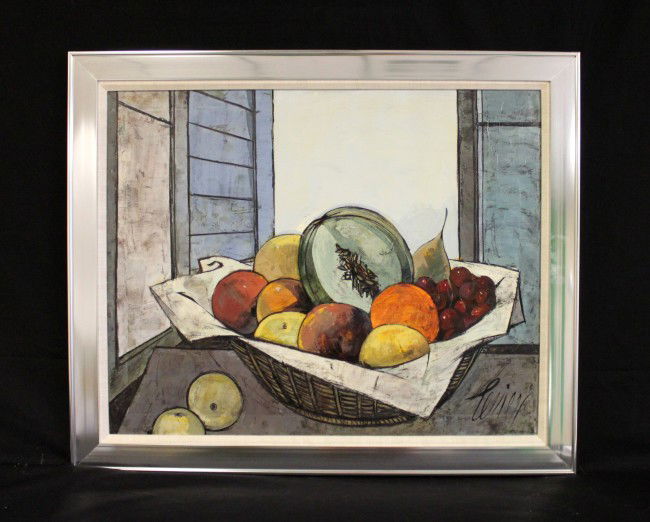 Charles Levier Oil on Canvas, "Panier de Fruits": French artist, Charles Levier still life oil on canvas. Titled, "Panier de Fruits". Dated, '66. Dimensions: 30" x 24" Style/Time Period: Mid century Artist: Charles Levier