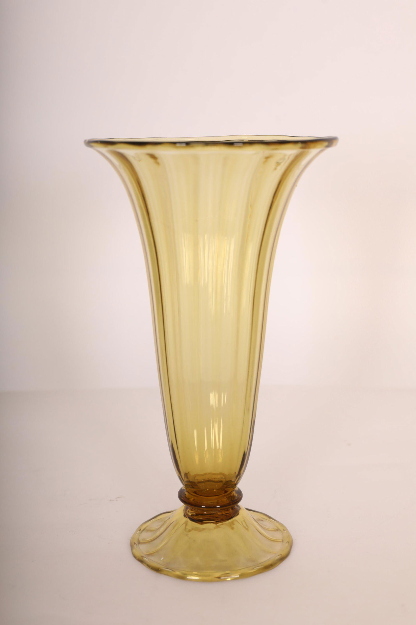 Steuben Amber Glass Ribbed Trumpet Vase (1 of 9)
