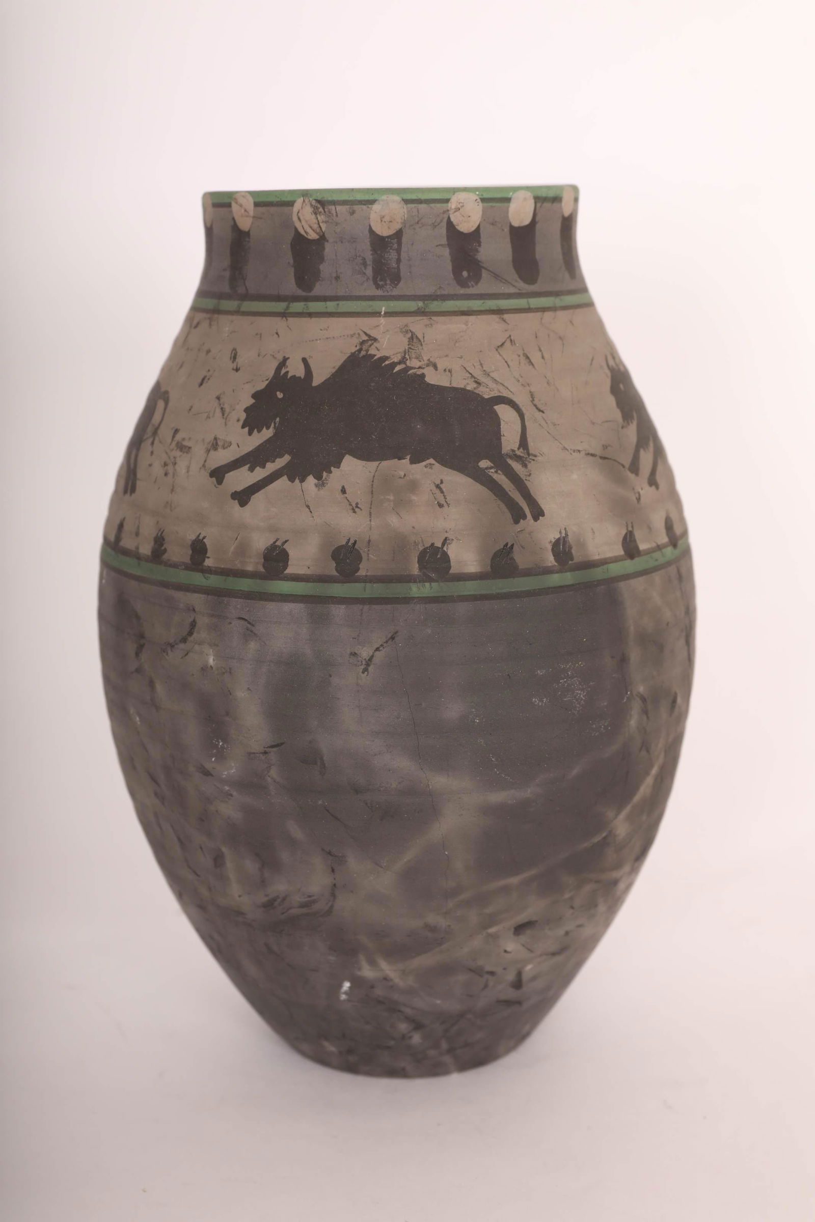 Native American Raku Fired Black Bison Vase, 1991 (1 of 11)