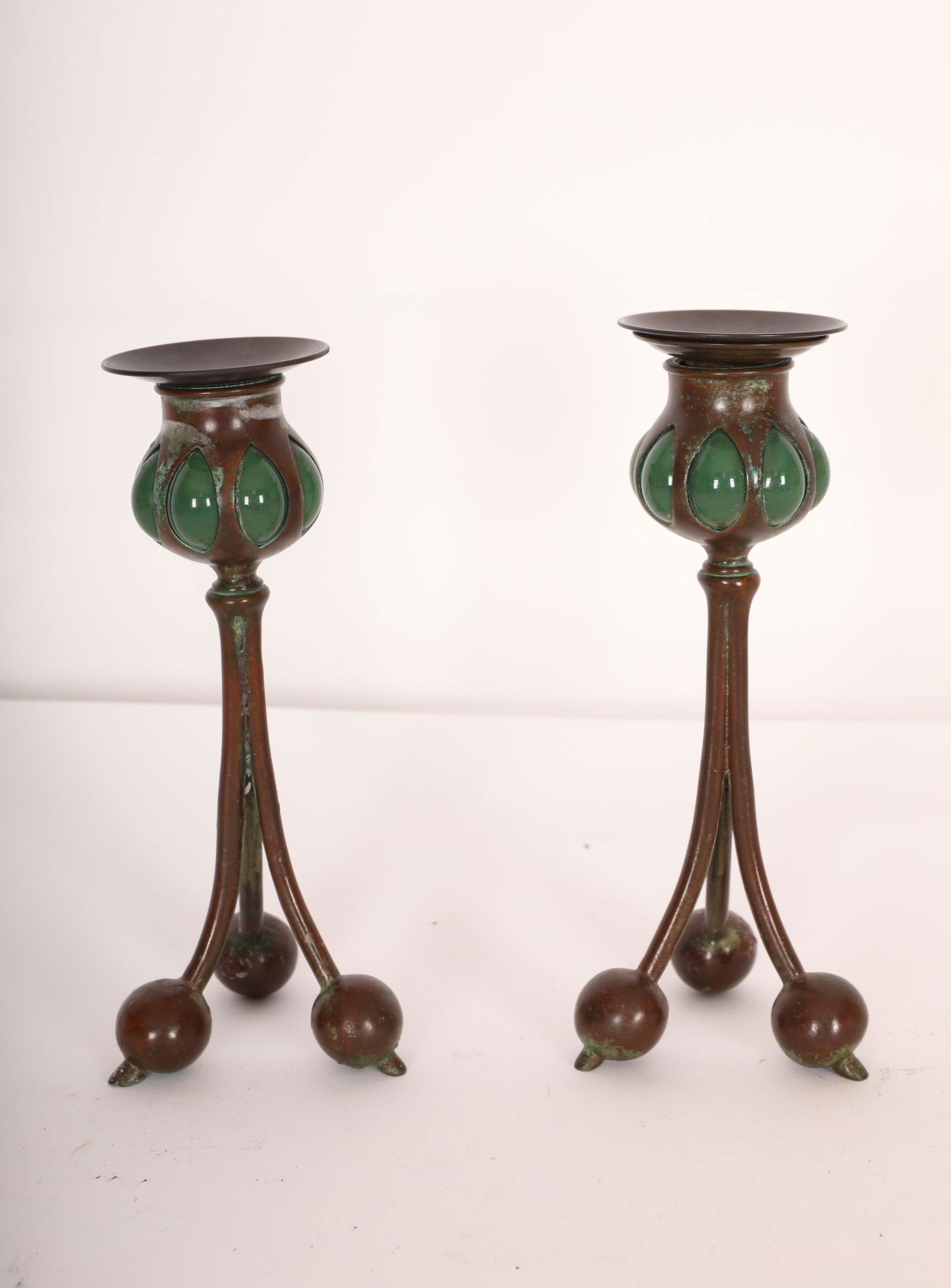 2 Tiffany Studios Bronze & BlownGlass Candlesticks (1 of 10)