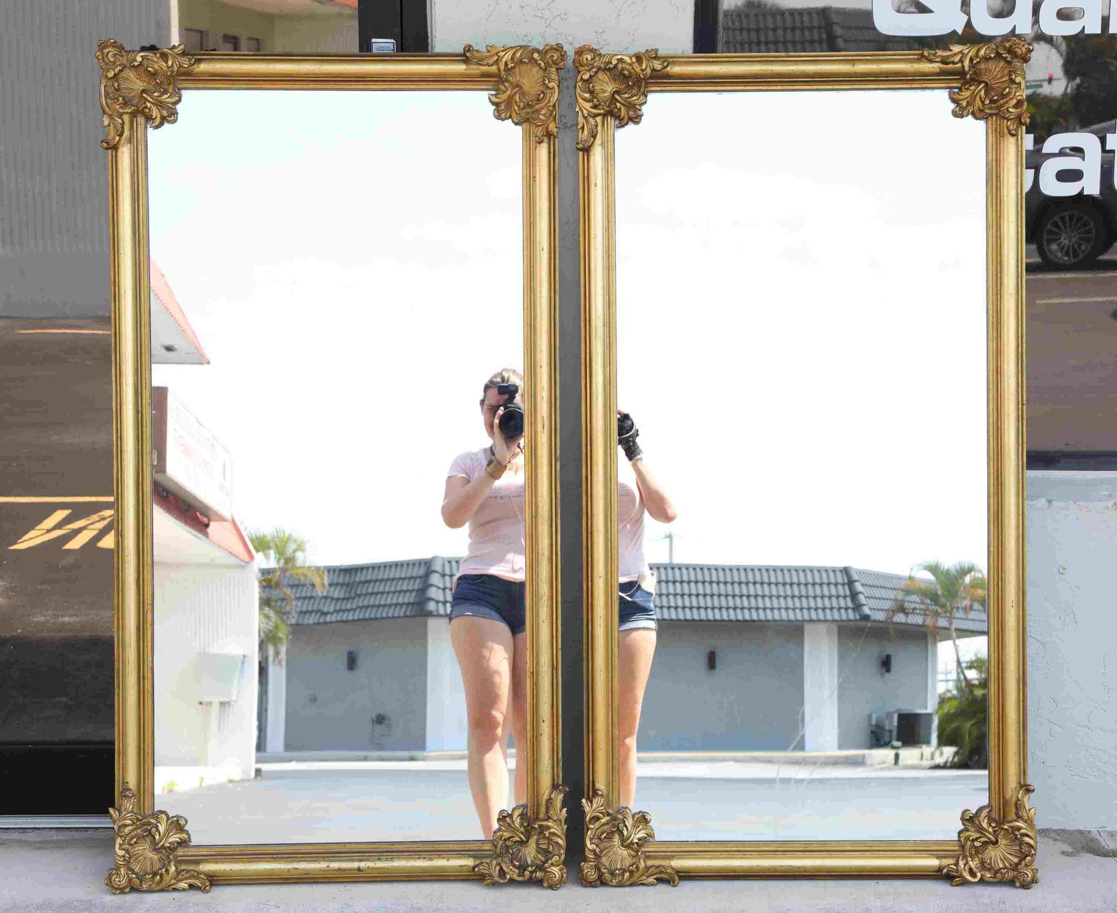 Pr Vintg Gilt Wood Mirrors w Carved Acanthus Leaf (1 of 5)