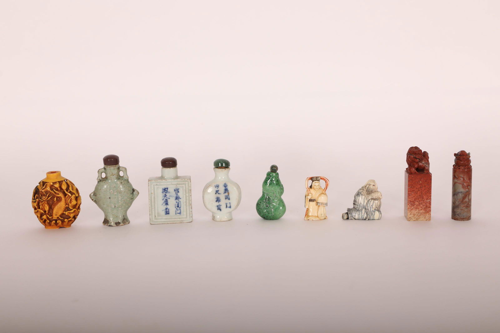 (9) Piece Oriental Snuff Bottles, Netsuke, & Chops (1 of 20)