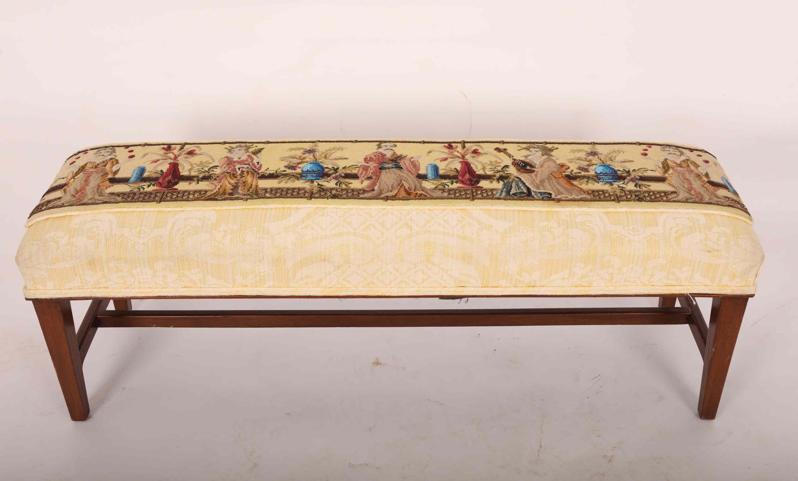 Antique Bedside Bench w Needlepoint Beading (1 of 14)