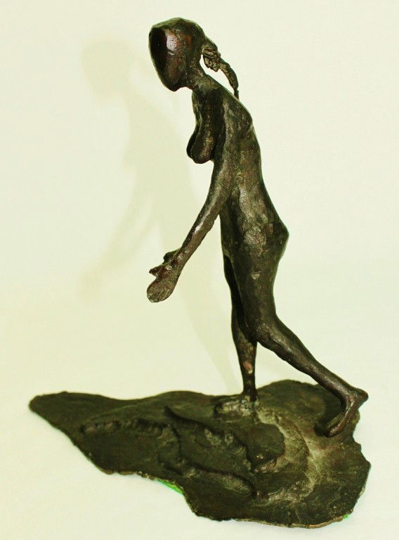 Silas Seandel Bronze Sculpture of a Nude Woman: Silas Seandel bronze brutalist sculpture of a nude woman running on a free form base. Signed, "Silas". Dimensions: 10" x10" x 6" Style/Time Period: Modern Artists: Silas Seandel