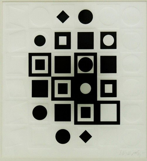 Victor Vasarely Serigraph "G-FF": Serigraph by artist Victor Vasarely (French, born 1908 in Hungary). Print Club of Cleveland Publication #45,1967. Pencil signed in lower right corner. Titled, "G-FF". Frame measures 14" x 19" Dimensio