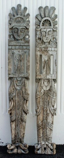 Brazilian Wood Totem Carvings / Wall Hangings: Amazonian Indian Totem wood carvings. Dimensions: 11 1/2" x 78 1/2" x 2" ea Style/Time Period: Mid-century