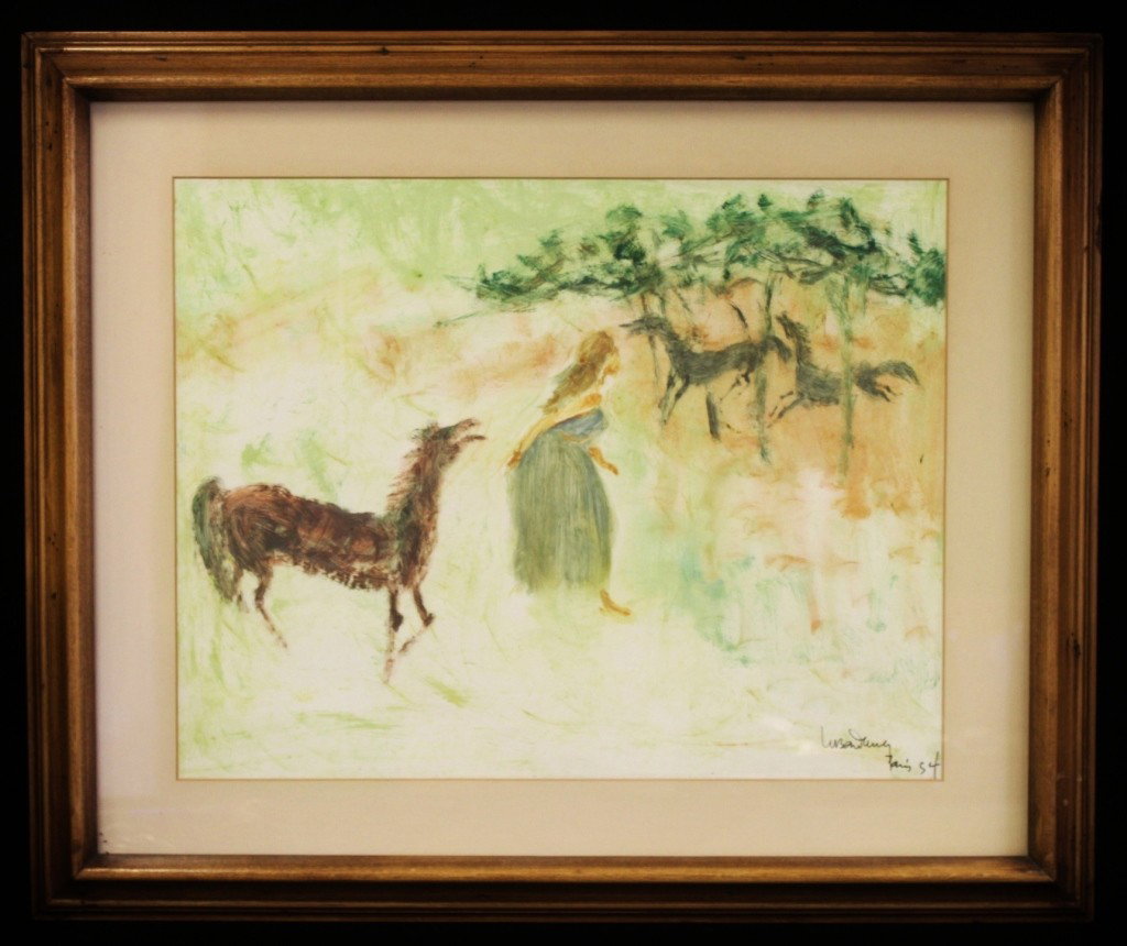 Lebadang Gouache of Woman w/ Horses: Vietnamese born artist Leba dang. Gouache on paper of woman with horses. Signed Lebadang dated 'Paris '54". Dimensions: 17" x 13" Style/Time Period: Mid-Century (1954) Artists: Lebadang