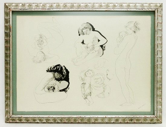 Hans Erni Pen and Ink on Sketchpaper: Pen and Ink on sketchpaper with watermark by artist Hans Erni. Frame measures 20 1/2" x 16" Dimensions: 17 1/4" x 12 1/2" Style/Time Period: Mid-century Artists: Hans Erni