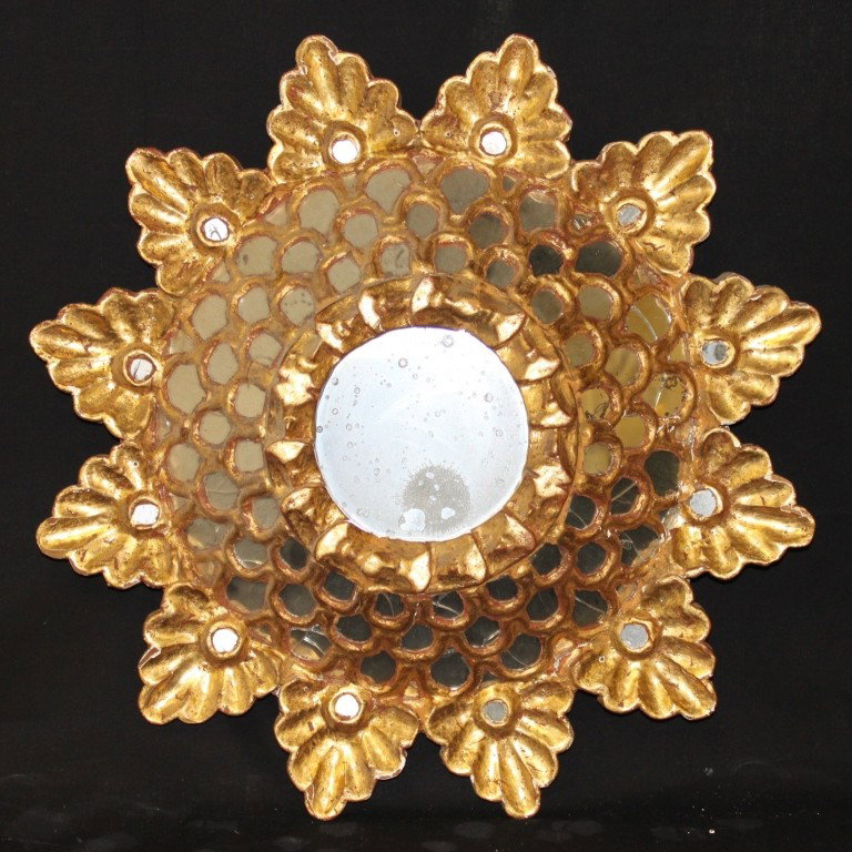 19th Century Gesso and Dore-Finished Mirror: Late 18th / early 19th century French hand-carved wood, gesso and dore-finished decorative mirror. Dimensions: 22"D x 4 1/2" Style/Time Period: Late 18th/Early 19th C.