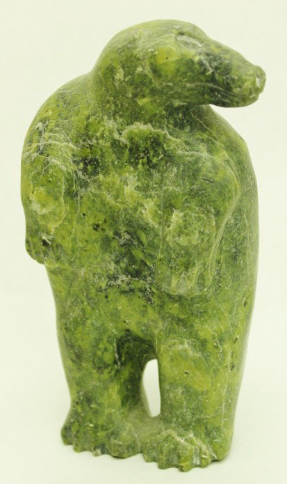 Inuit Eskimo Carved Serpentine Polar Bear: Inuit Eskimo bright green serpentine carving of a polar bear. 19th century or earlier. Dimensions: 4" x 7 3/4" x 2 1/2" Style/Time Period: 19th century or earlier