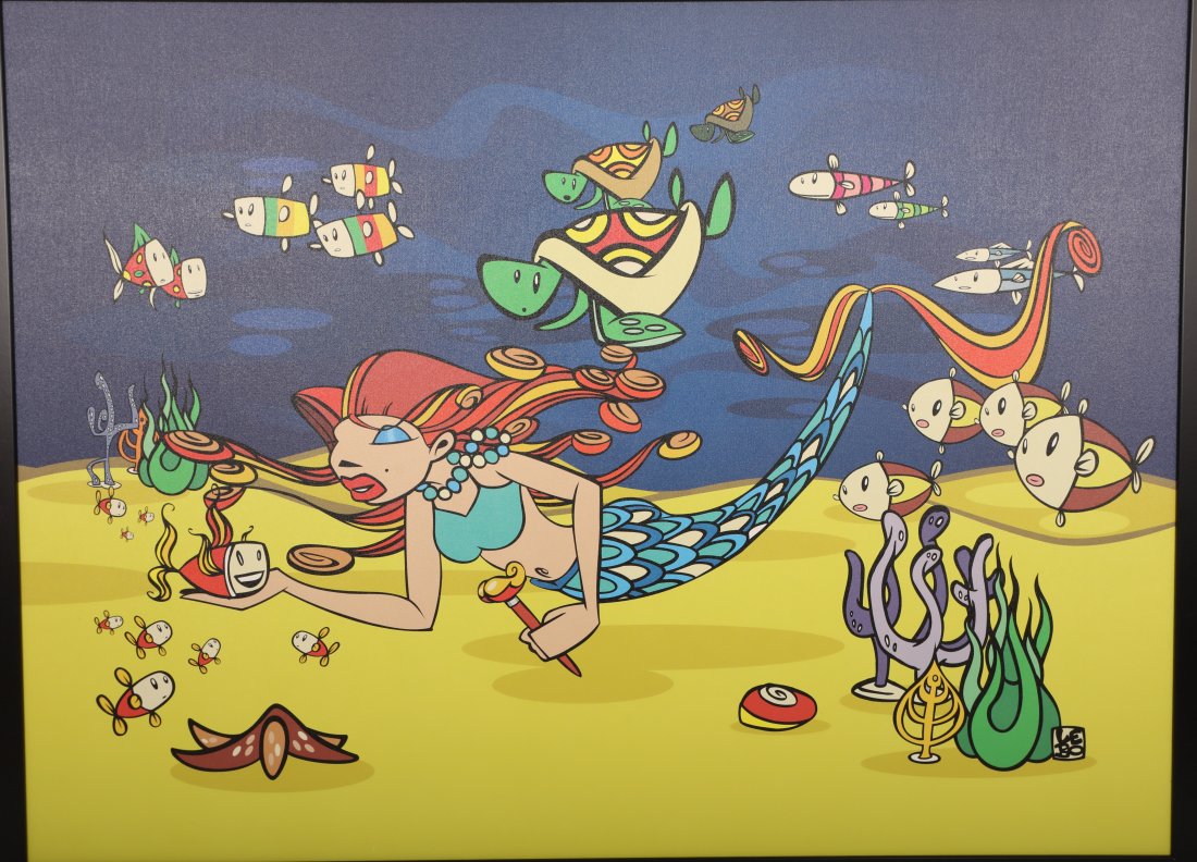 Lebo Lg Serigraph of Mermaid Swimming w Ocean Life (1 of 9)