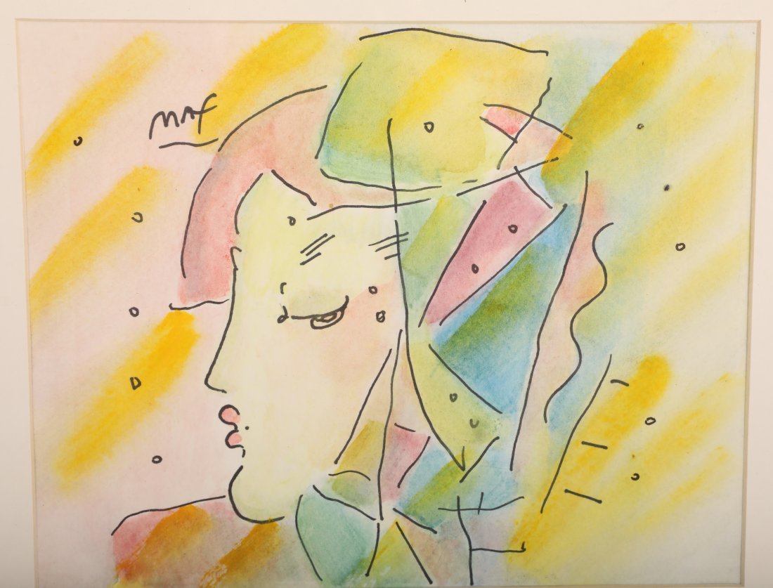 Peter Max Watercolor on Paper "Lady Profile", 1998 (1 of 7)