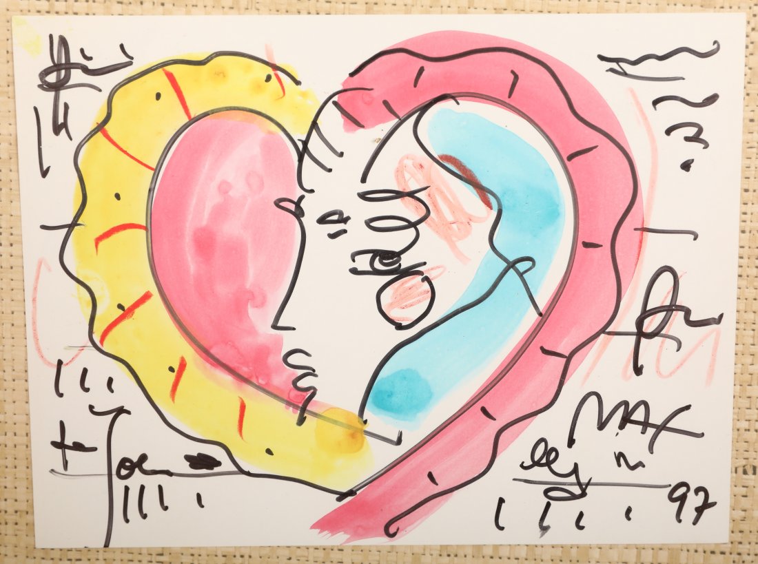 Peter Max Watercolor & Ink on Paper Heart Profile (1 of 4)