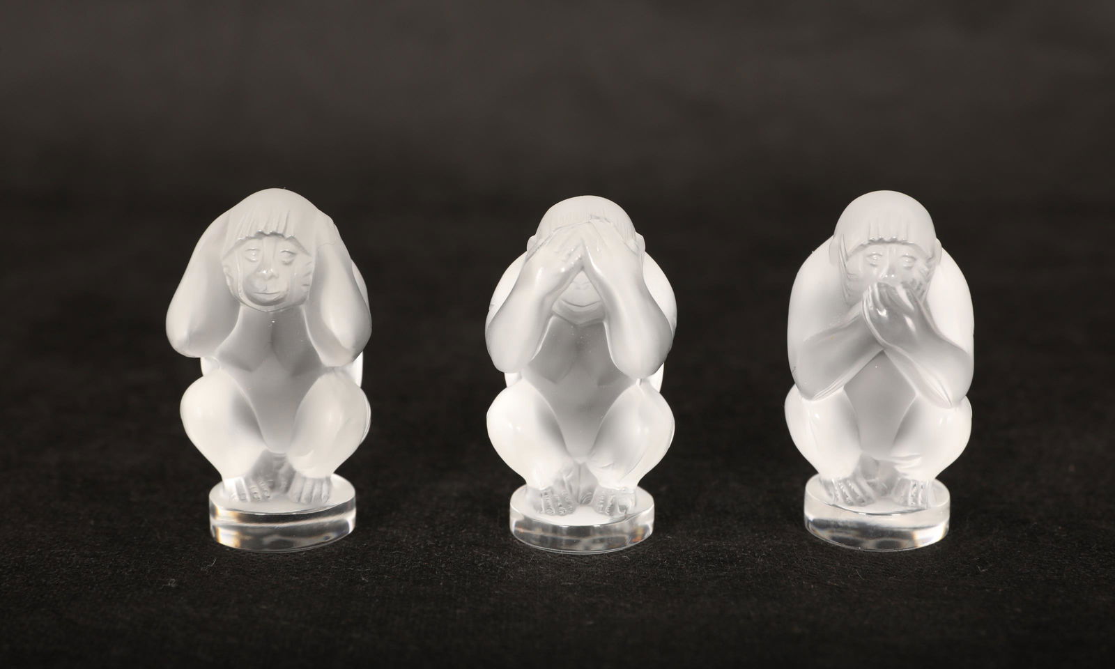 3 Pc Lalique Wise Monkeys Hear, See, Speak No Evil