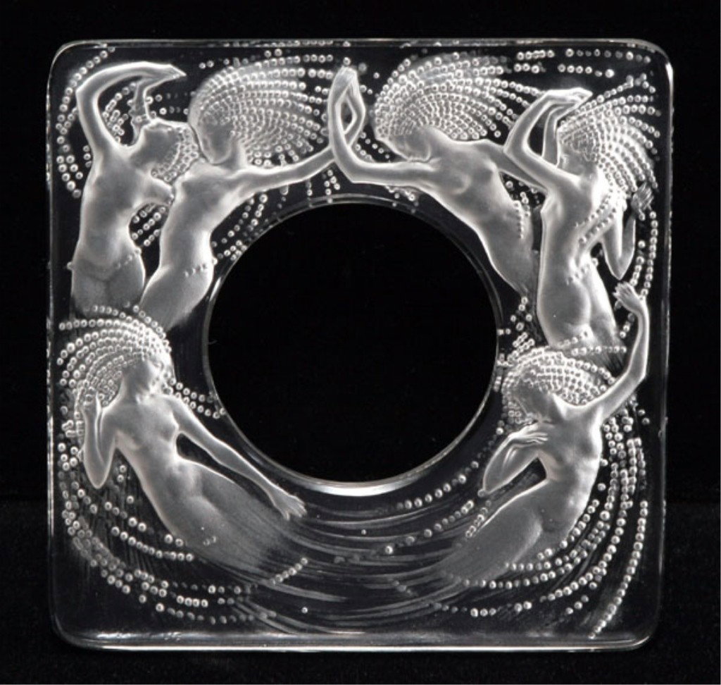 Rene Lalique, "Naiades" Clear Glass Clock Frame: Rene Lalique, "Naiades" Clear Glass Clock Frame. Opening: 2"d Measurements: 4 1/2" x 4 1/2" x 5/16" Year/Era: 20th Century Artist: Rene Lalique