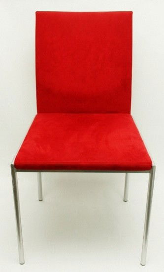 Karl Friedrich Forster, Germany Red Side Chair: Karl Friedrich Forster side chair. Upholstered with bright red Alcantara. New, never used. Retails @ $500USD & up. Measurements: 20" x 36" x 21 Year/Era: Modern Artist: Karl Friedrich Forster