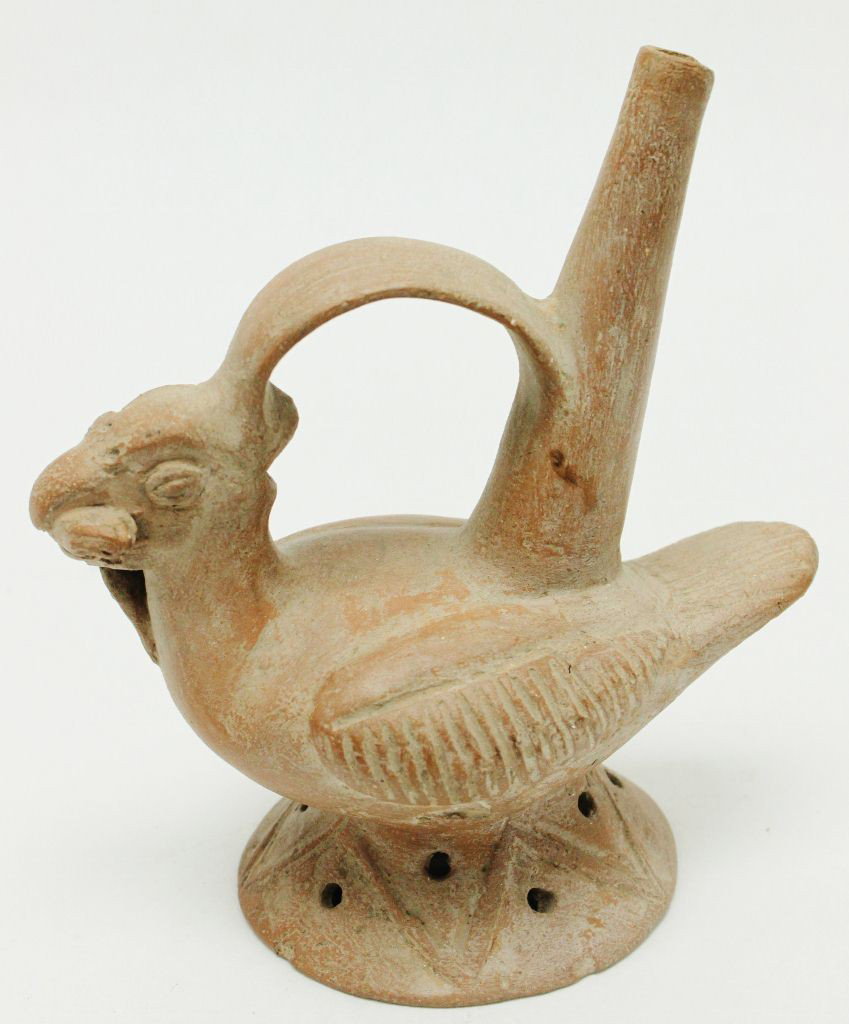 Pre-Columbian Bird Vessel,Chancay 9-1100 AD: Pre-Columbian Whistling Vessel Depicting a Bird with a Lizard in its Beak. Chancay, 900-1100AD. Measurements: 3 1/2" x 6 3/4" x 6 1/2" Year/Era: Pre-Columbian