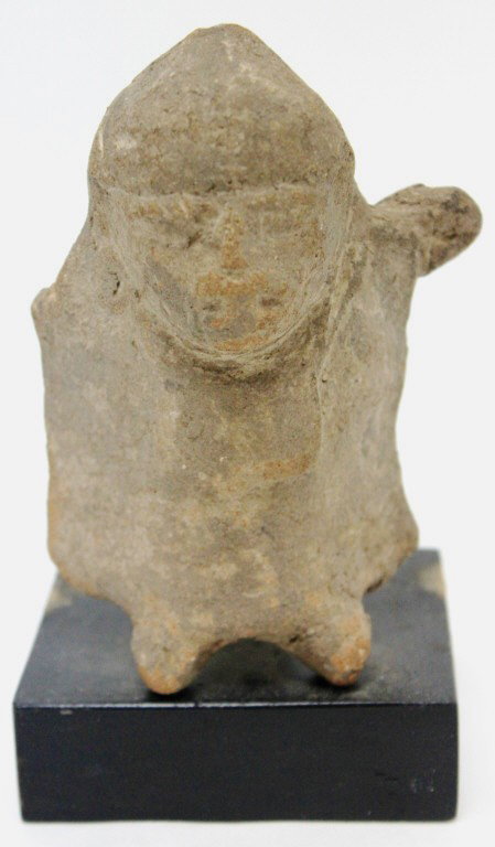 Pre-Columbian Mexican Tribal Figure: Pre-Columbian Figure Mounted on a Plinthe. From Mexico, believed to be Mayan. Base measures 3" x 1" x 2 1/2" Measurements: 3 1/4" x 4 1/2" x 1 1/4" Year/Era: Pre-Columbian