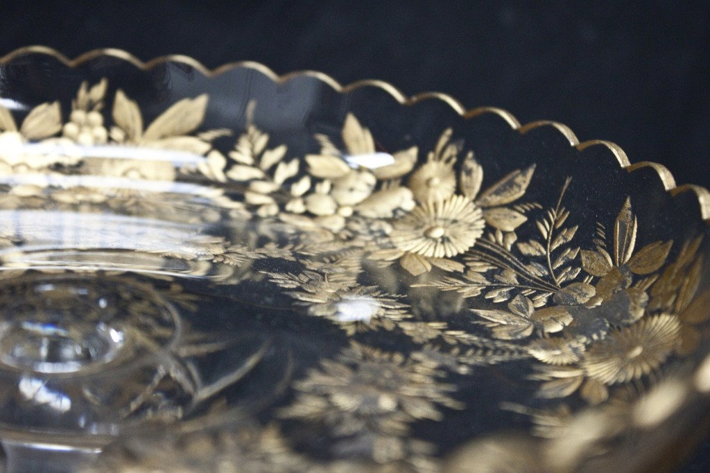 19th C Sevres Gold finished Cut Glass Compote: 19th C Sevres Glass Compote Finely Cut, With Gold Decoration Measurements: 8.5" x 3" Year/Era: 19th c Artist: Sevres