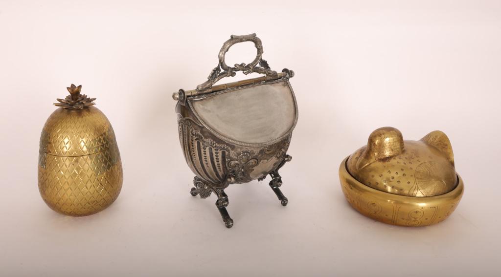 3pc Bronze Lidded Bowls Duck, Pineapple & Biscuit (1 of 17)