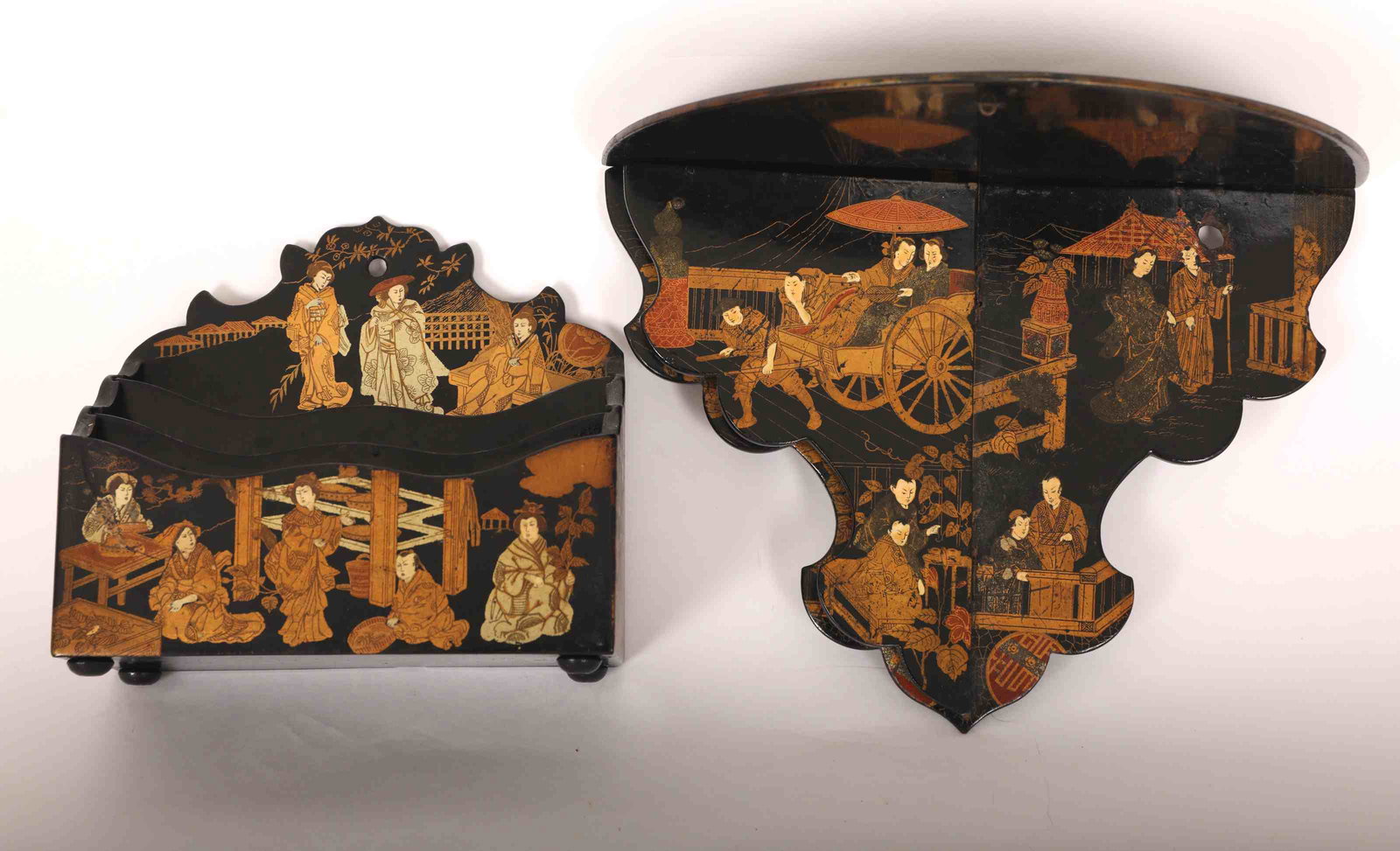 2Pc Chinese Lacquer Notecard Holder & Wall Bracket (1 of 2)