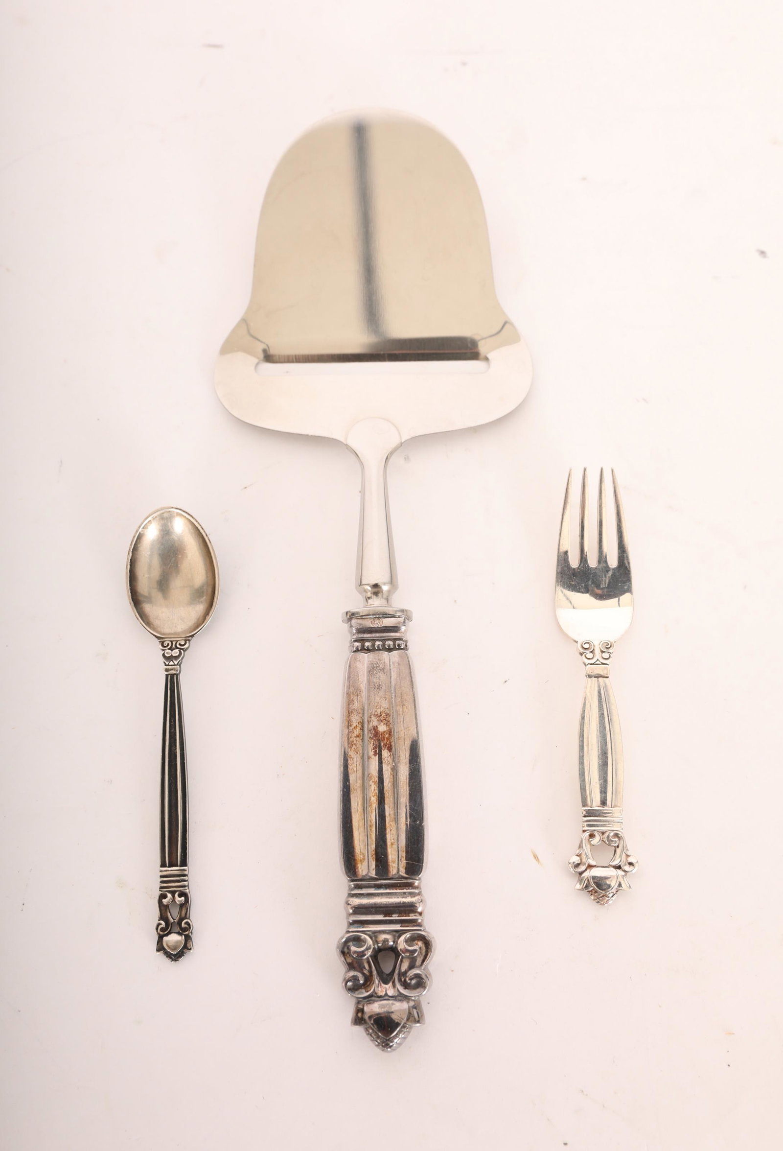 3Pc Jensen Sterling Child Fork, Spoon & Cheese Slicer (1 of 8)