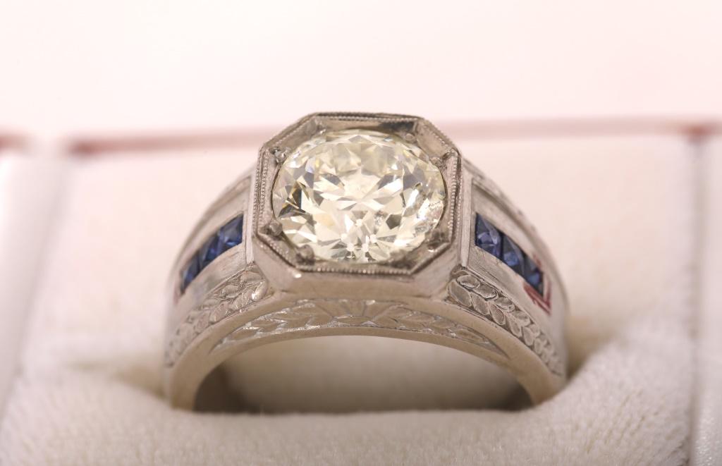 4.34ct Platinum Diamond & Blue Sapphire Men's Ring (1 of 20)