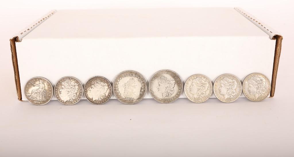 8pc US Silver/Trade Dollars & Replicas 1804-1888 (1 of 8)