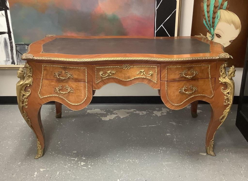 French Louis XV Style Bureau Plat Serpentine Desk (1 of 17)