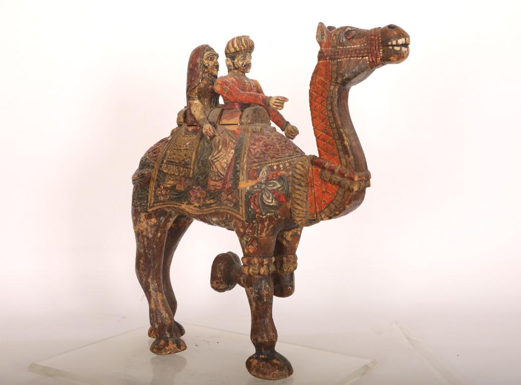 Antq Mughal Painted Polychrome Camel w Riders (1 of 18)