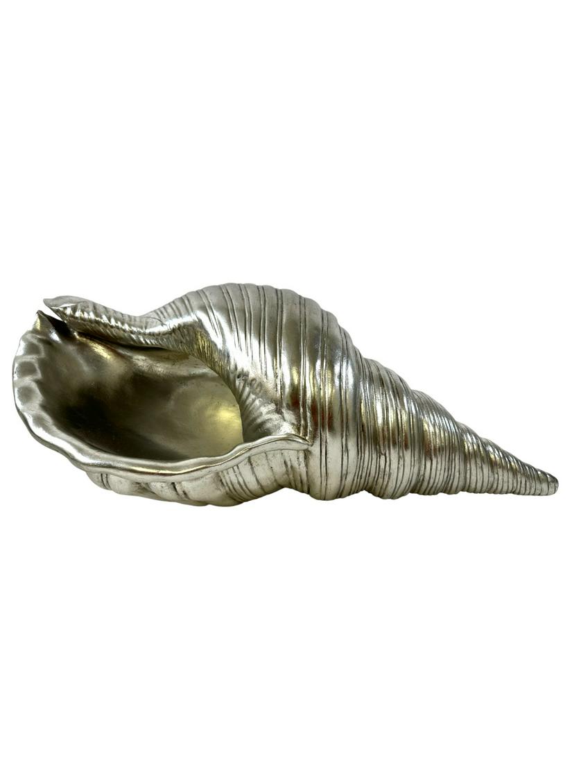 Very Large Silver Gilt Composite Seashell: Very large, silver gilt composite seashell. Can be hung on wall with hook on back. Excellent condition. Measures 38" x 17" x 12".