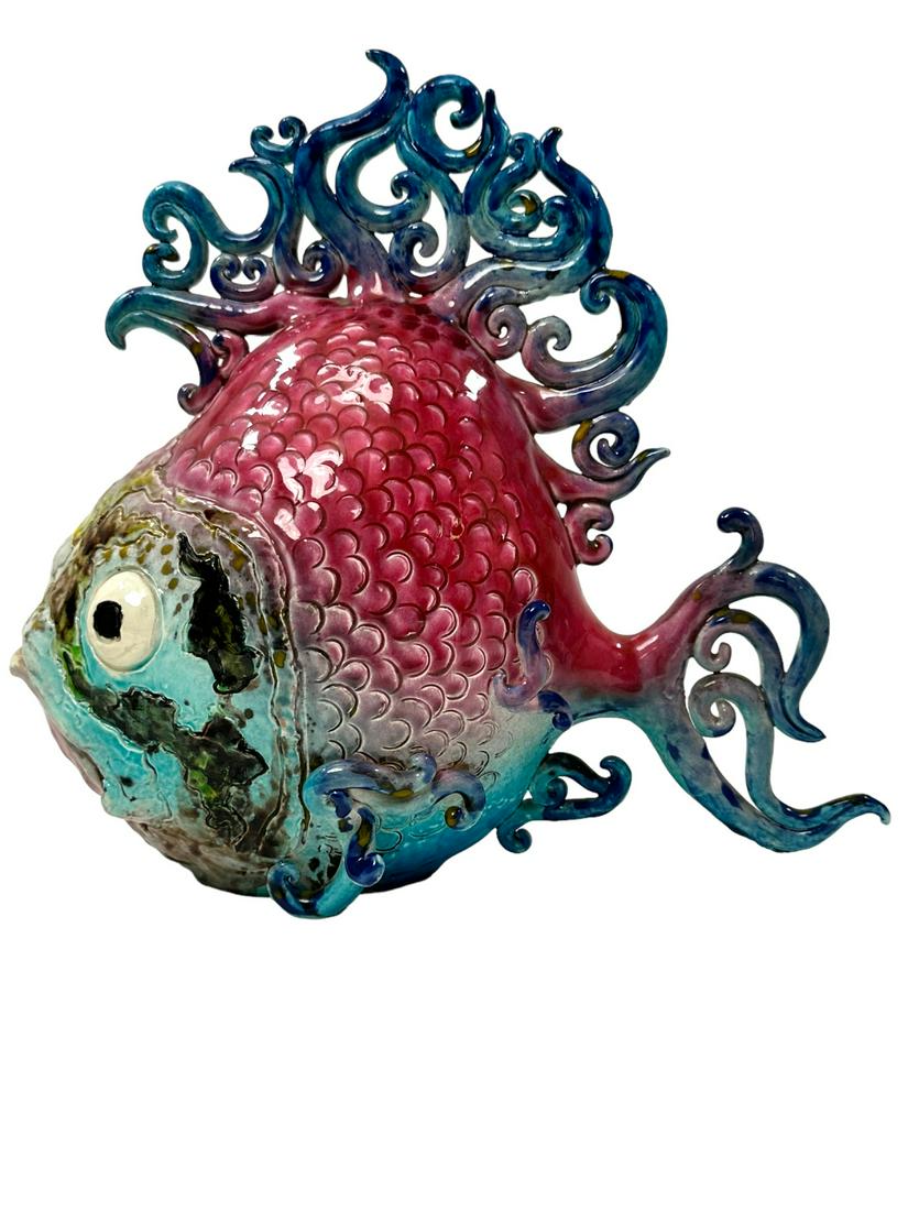 Whimsical Glazed Pottery Figure of a Fish (1 of 8)