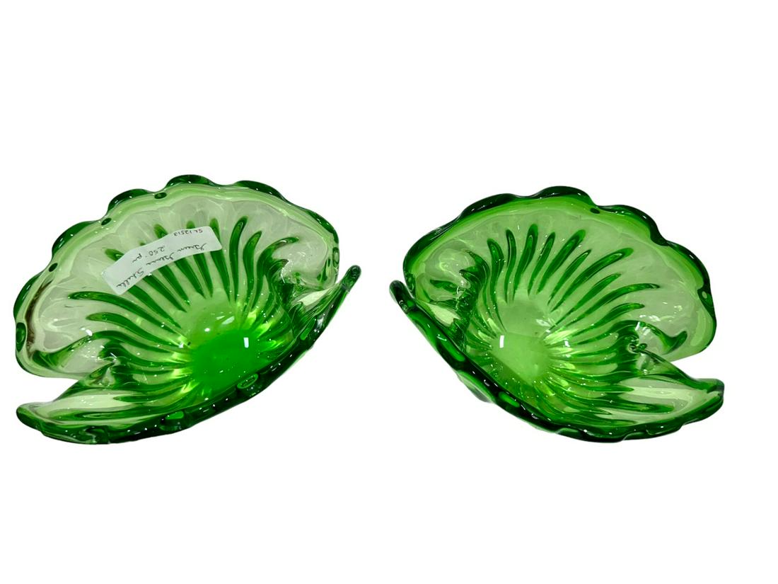 Pr Murano Glass Shell Vases w Seashells (1 of 9)