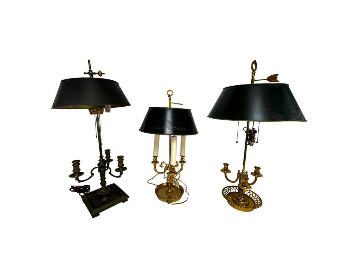 3pc Vntg Student Lamps Brass with Tolle Shades (1 of 11)