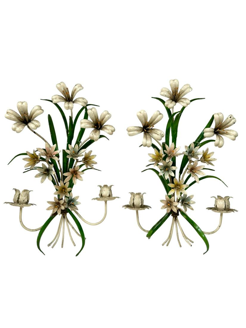 Pr 1950s Italian Floral Candle Wall Sconces (1 of 12)
