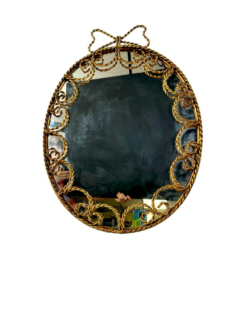 Vntg Italian Oval Mirror w Gilt Painted Rope (1 of 5)