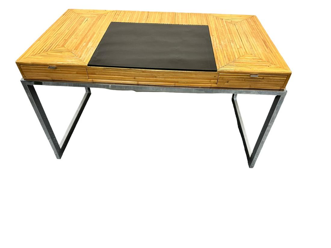 1970's Gabriella Crespi attr. Chrome & Rattan Desk (1 of 11)