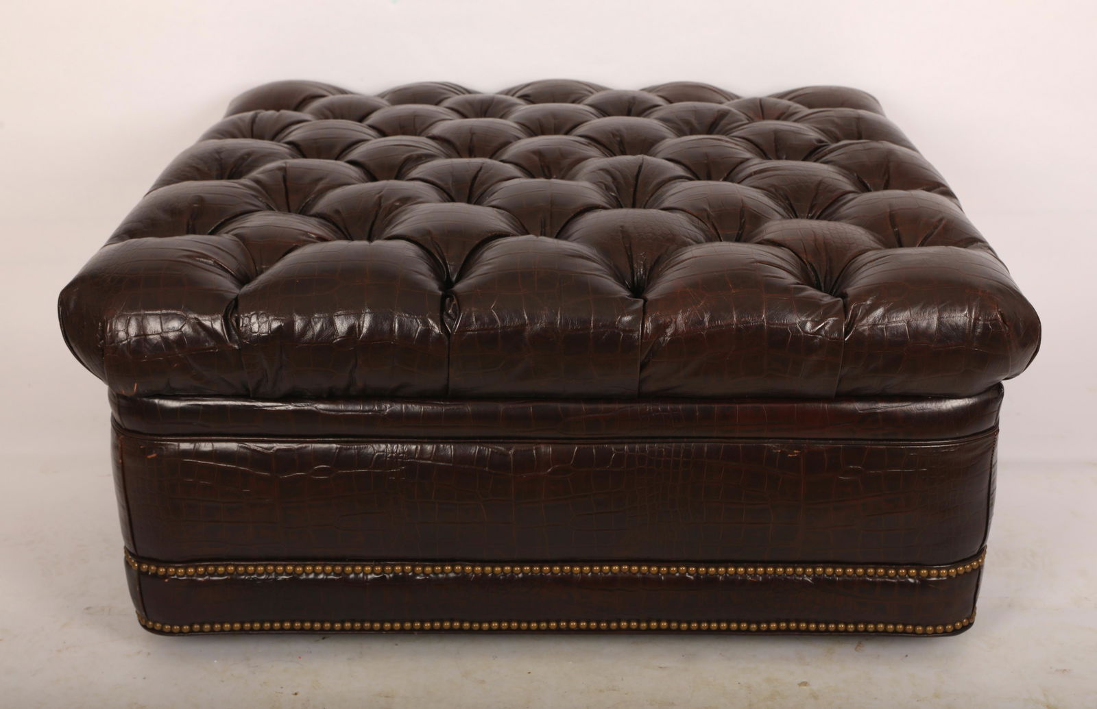 Large Tufted Leather Ottoman Crocodile Finish (1 of 6)