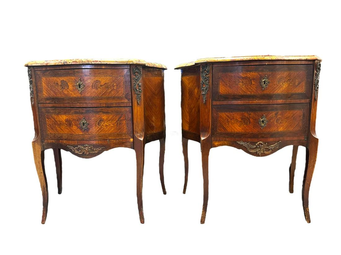 Pr Antq French Louis XV 2 Drawer End Tables (1 of 16)