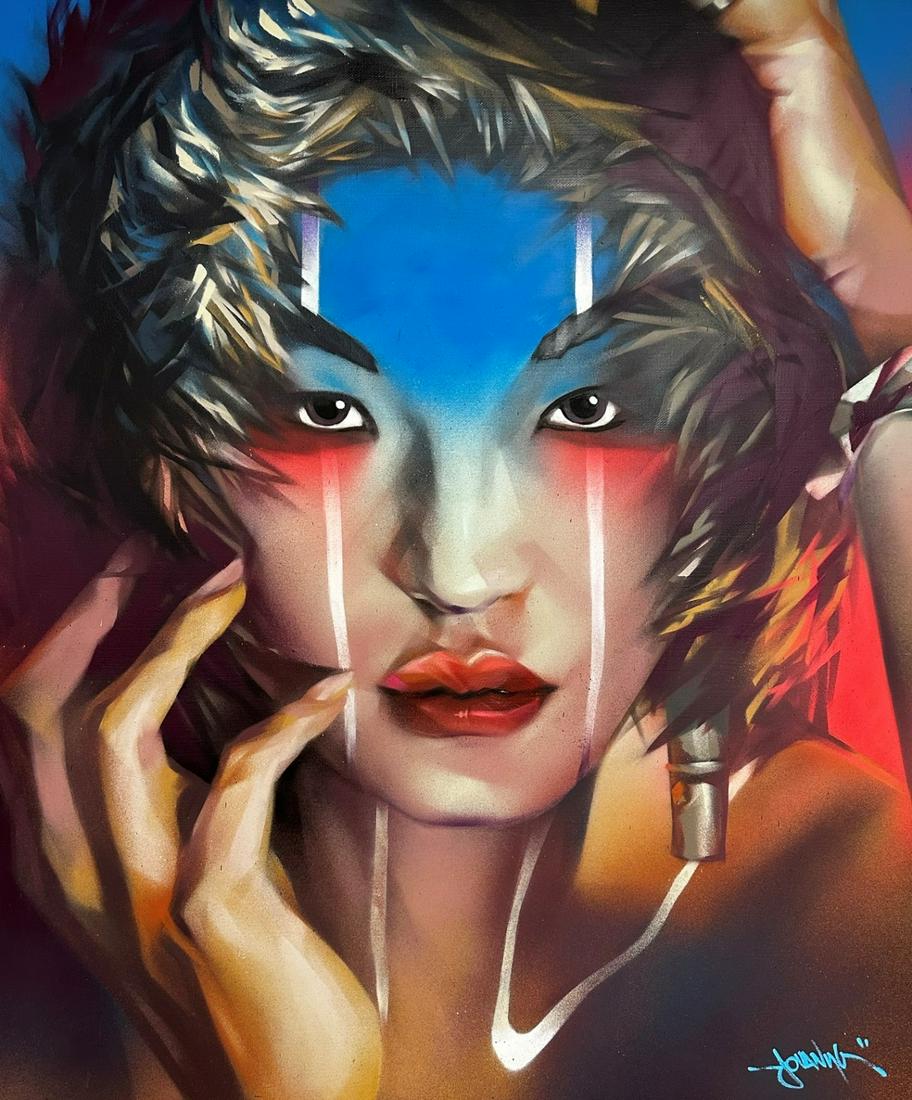 Jovanny (Ivan Kopenkin) "North Wind" Spray Paint: Jovanny_brainmash (Ivan Kopenkin), Thailand, spray paint using fluorescent paints on canvas, titled "North Wind", dated 2015. Signed lower right. Excellent condition. Measures 39.4" x 47".