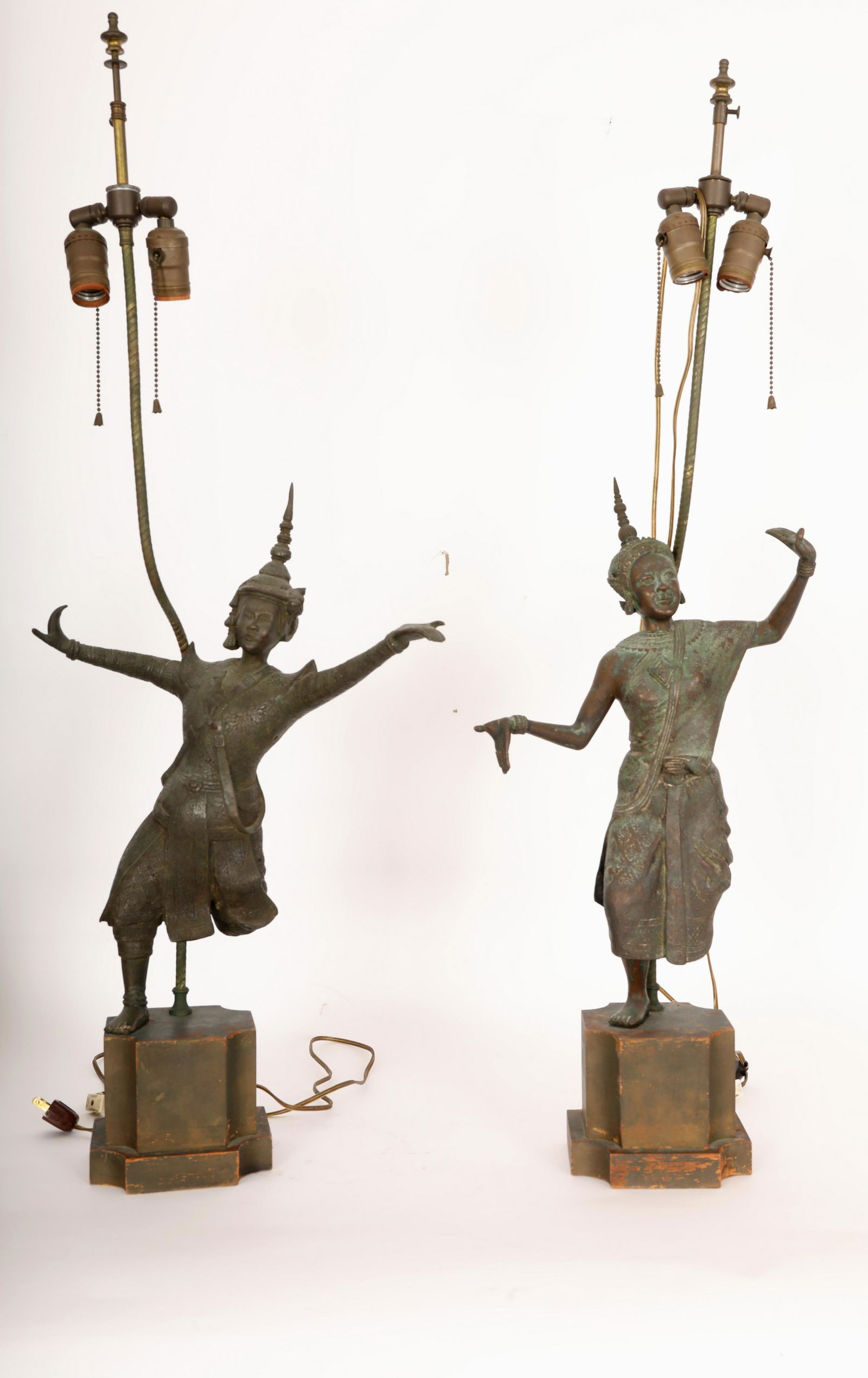 Pr Antq Oriental Siamese Dancers Mounted As Lamps (1 of 18)